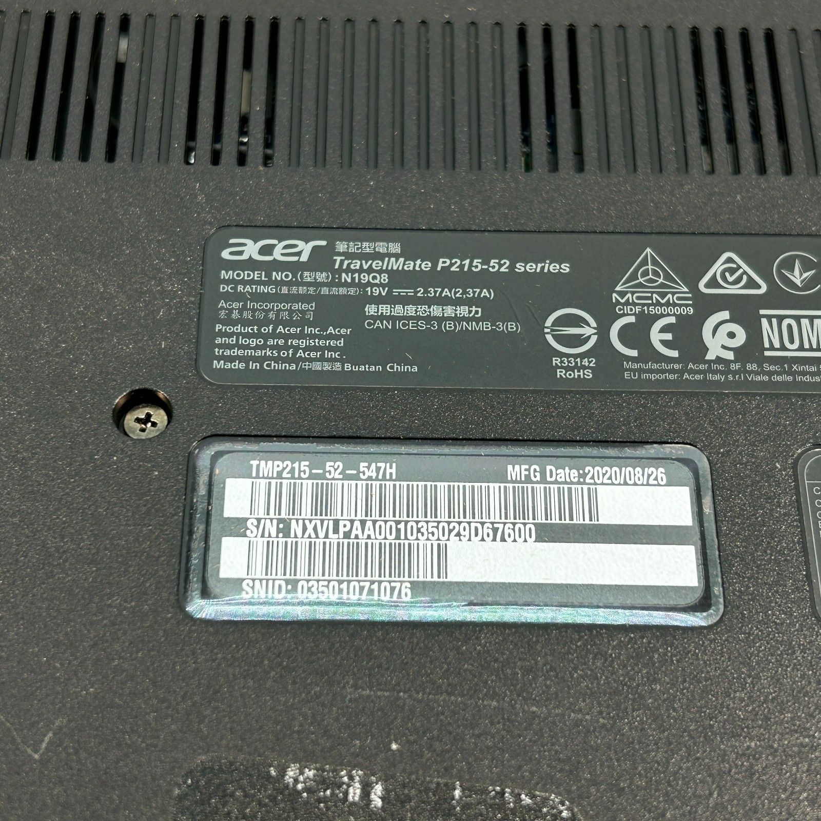 Acer Travelmate P215-52 Intel Core i5-10210U 1.60GHz 8GB RAM No Storage Drive/OS