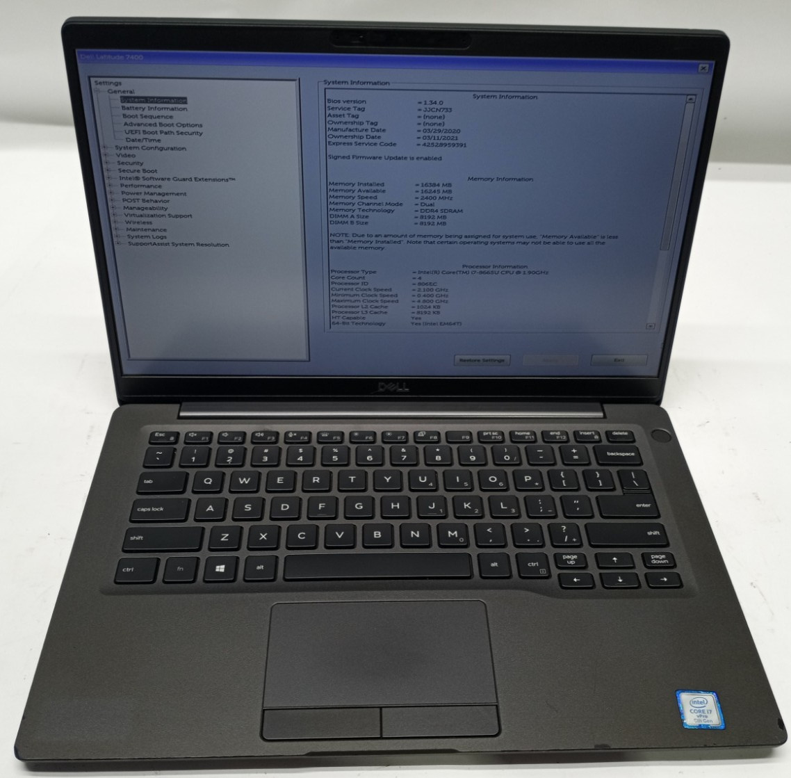 Dell Latitude 7400 14″FHD i7-8665u@1.90GHz 16GB RAM 256GB NVMe Win11Pro MC412*!