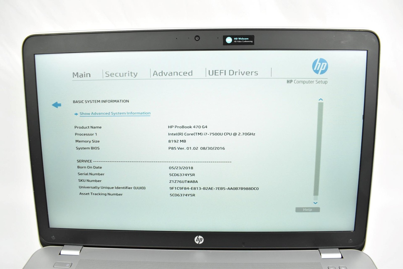 (4) HP ProBook 470 G4 Laptops i7-7500U 2.7GHz 8GB 240GB SSD DVDRW No OS 17.3″