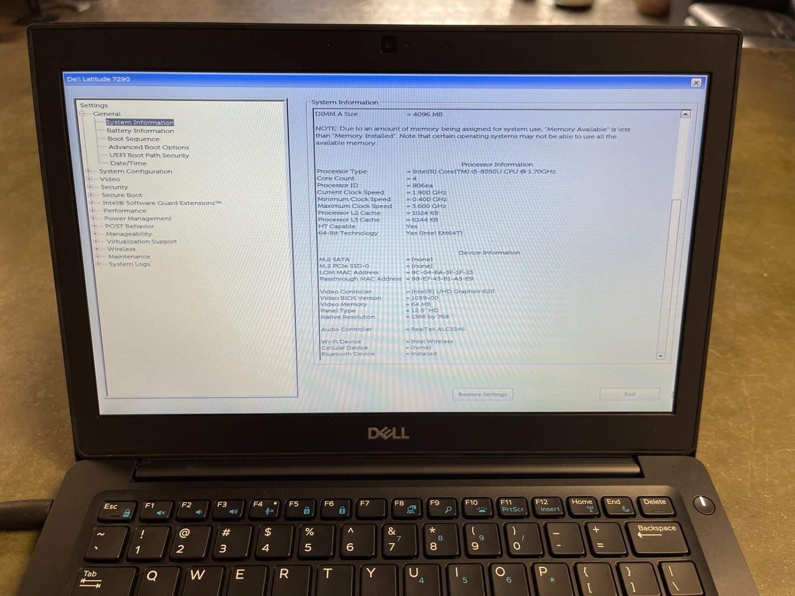 LOTX3 Dell Latitude 7290 12.5″ i5-8350U Laptop MOTHERBOARD SCREEN KEYBOARD