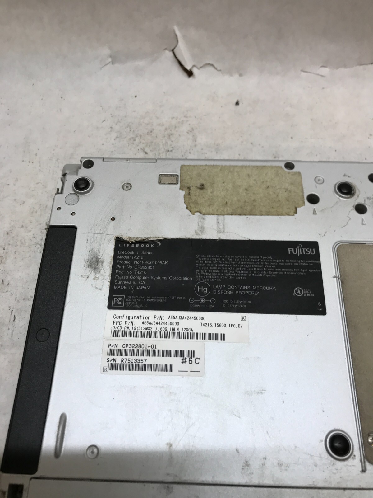 Fujitsu LifeBook T4215 12.1″ Core 2 T5600 1.83GHz 1GB RAM NO HDD/OS AS IS – -DW