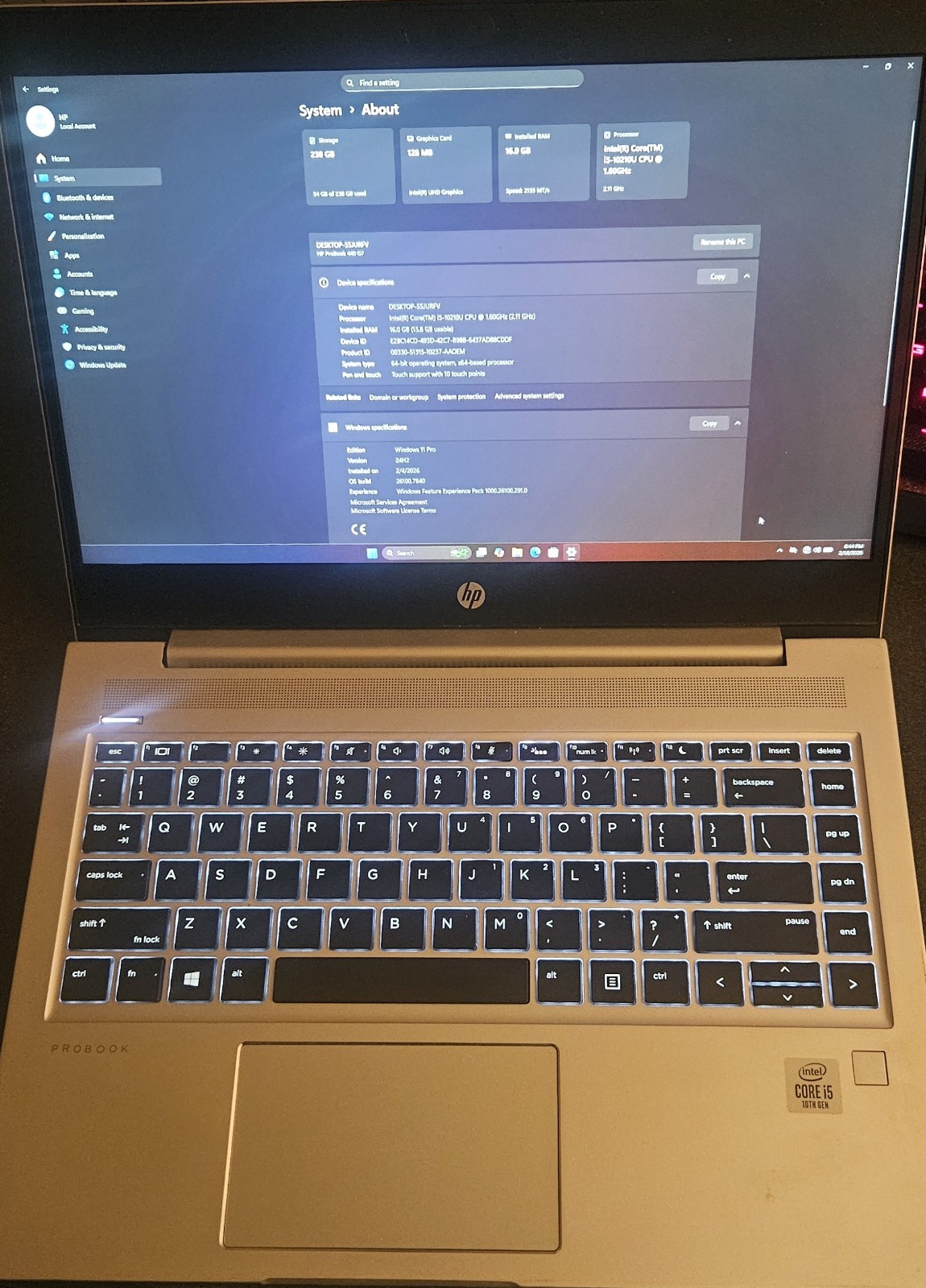 HP Probook 440 G7 I5-10210U 512GB NvME SSD 16GB DDR4 Win11Pro Touchscreen