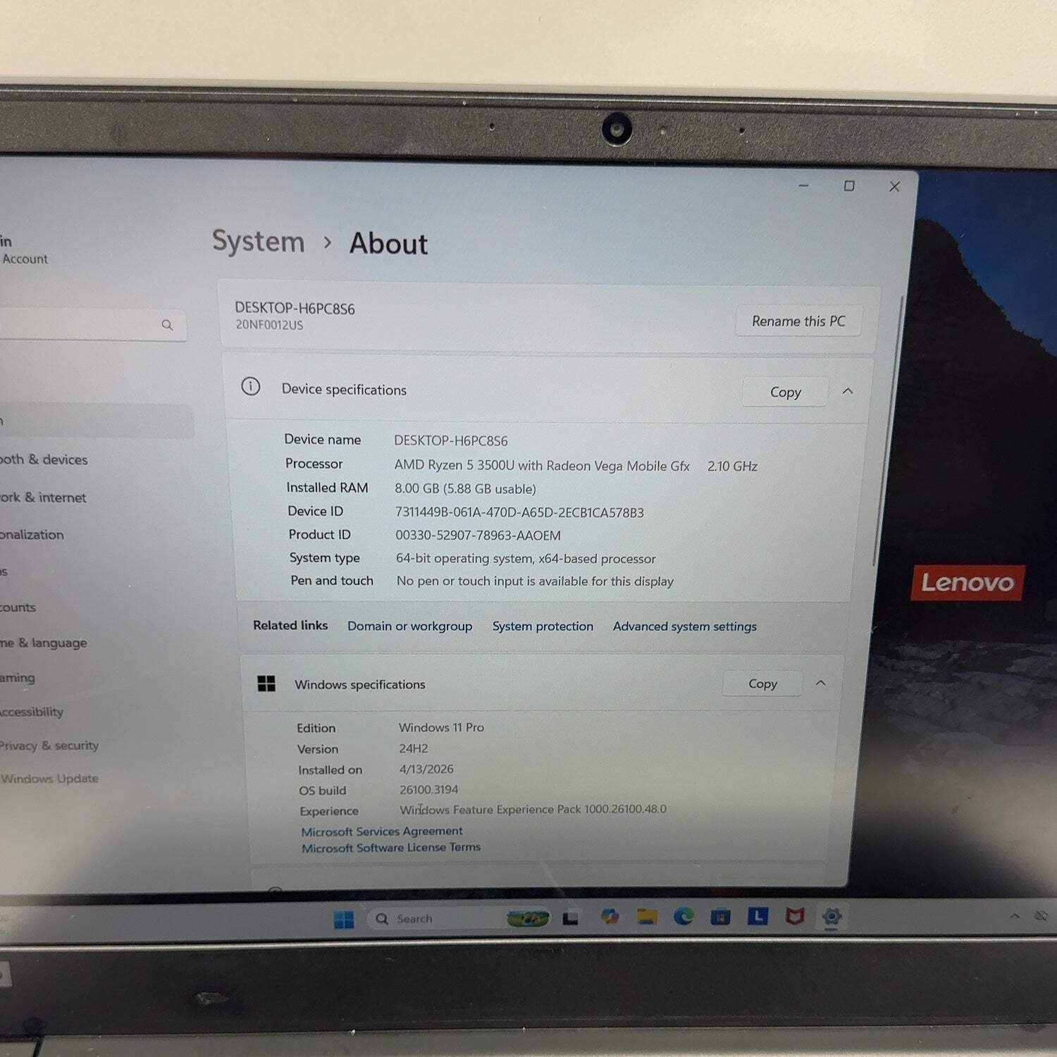 Lenovo Thinkpad E595 15.6″ Ryzen 5 3500U 2.1GHz 8GB RAM 256GB SSD Stickers
