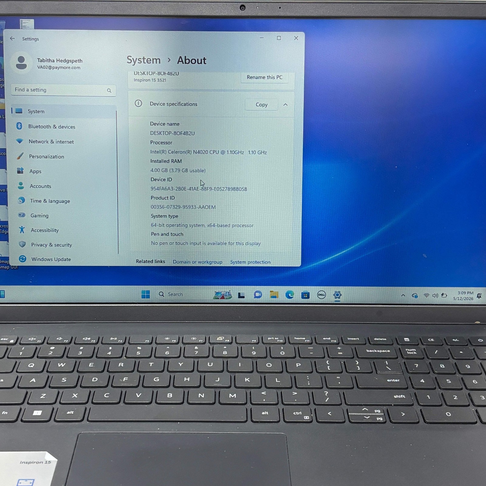 Dell Inspiron 15 15.6″ Celeron N4020 1.10Ghz 4GB RAM 128GB SSD