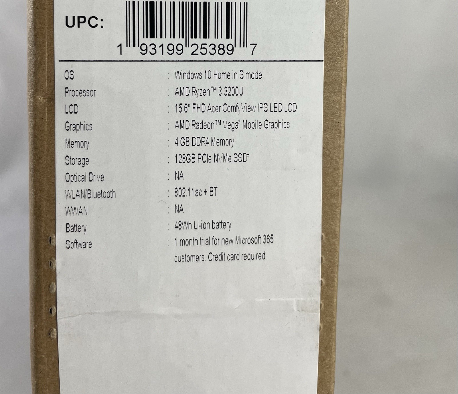 NEW In Box Acer Aspire 5 A515-43-R19L SlLM 15.6″ Ryzen 3 3200U 4GB 128GB Win10S