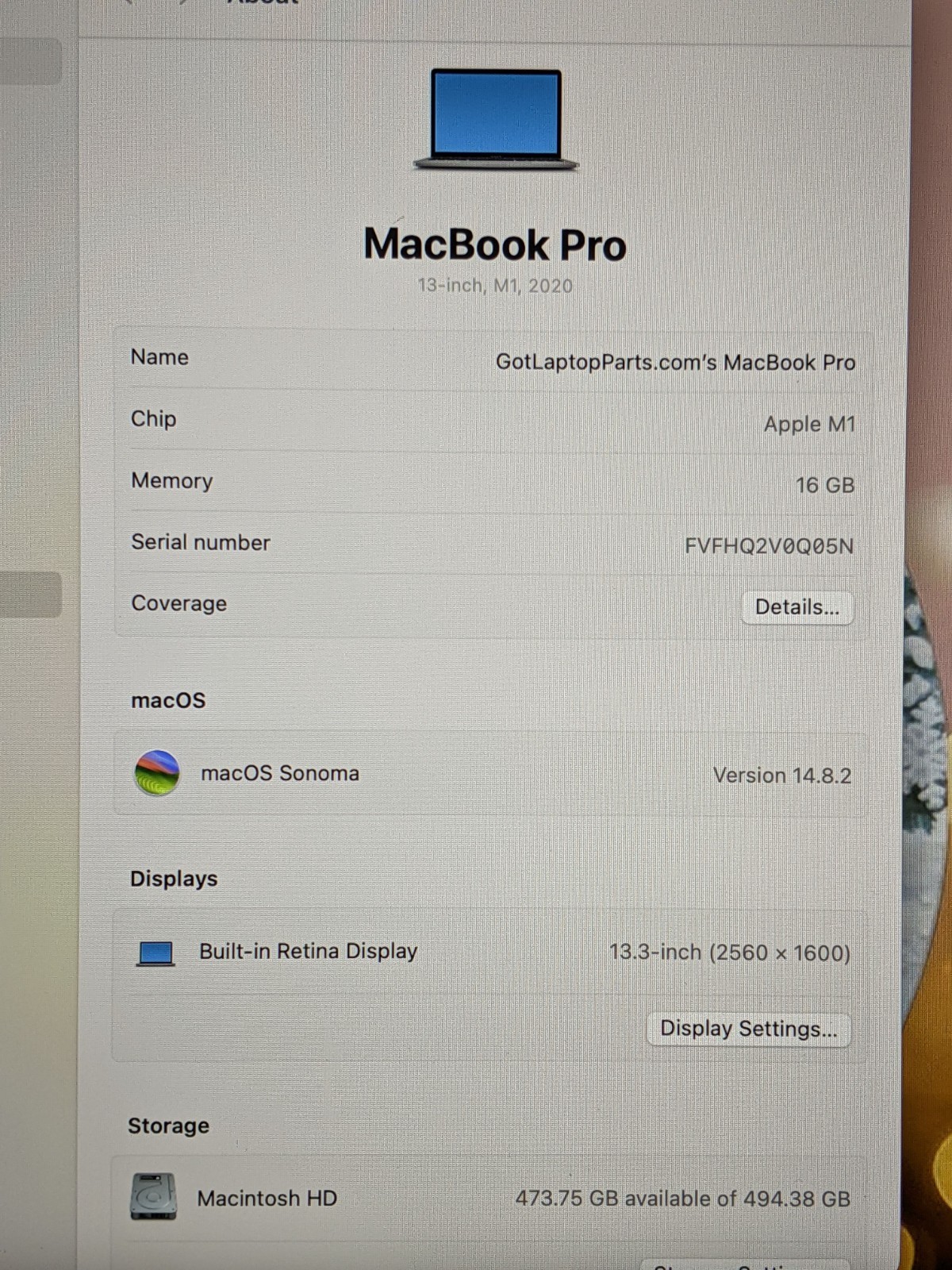 Apple MacBook Pro A2338 2020 13.3″ M1 8CPU/8GPU 3.2GHz 16GB 512GB MYDA2LL/A +PA