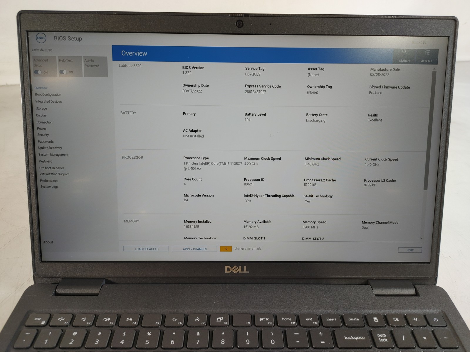 Dell Latitude 3520 Core i5-1135G7 2.40 GHz 16 GB DDR4 No HDD