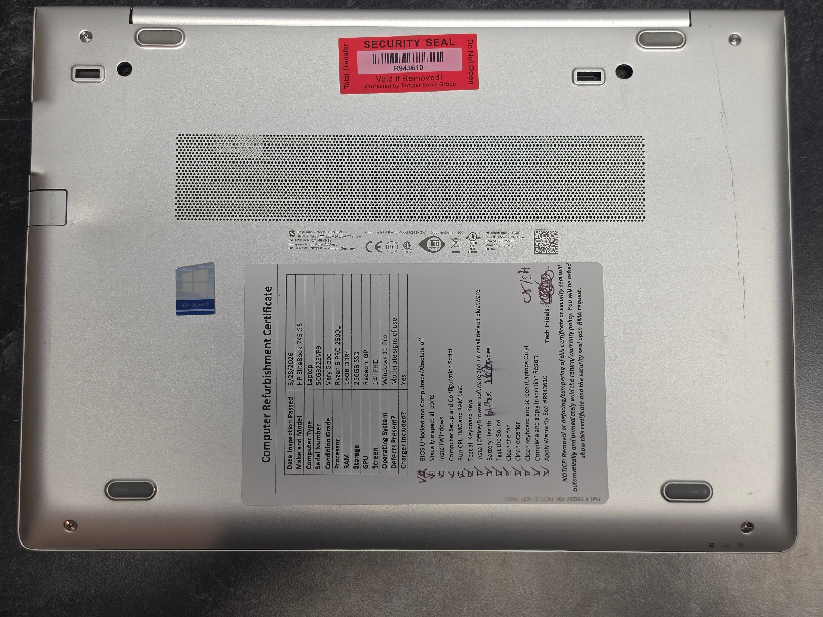 HP EliteBook 745 G5 14″ Windows 11 Laptop – Ryzen 5 2500U 16GB RAM 256GB SSD FHD
