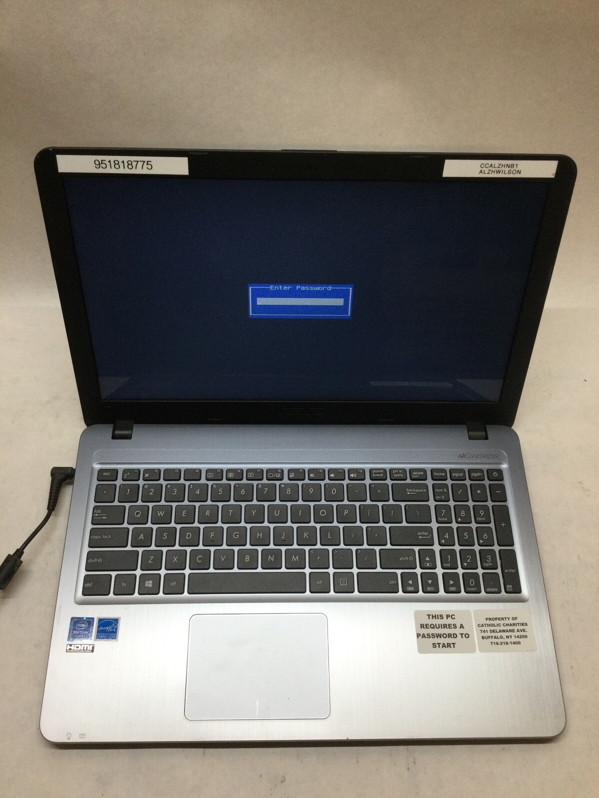 ASUS NOTEBOOK X540S – 4GB RAM – INTEL PENTIUM – POWERS ON/BIOS LOCKED – READ -BB