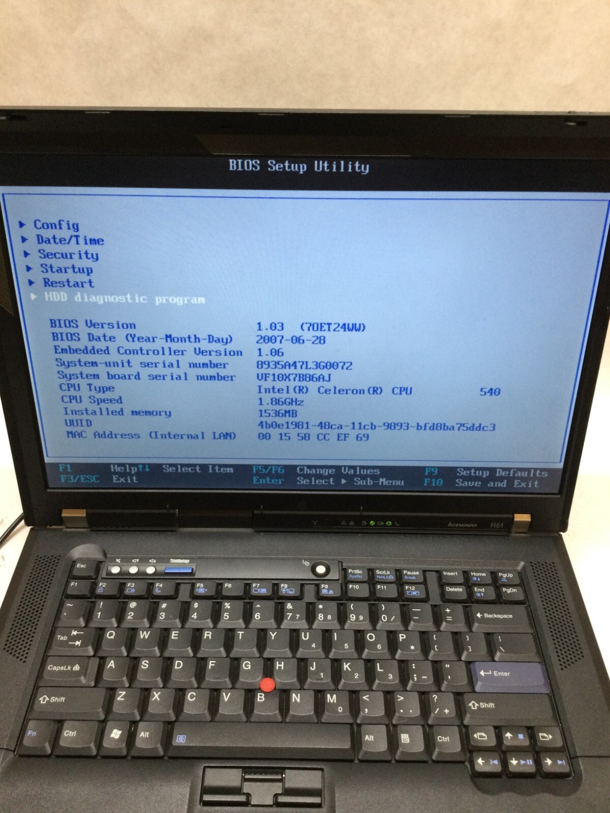 Lenovo R61 15.4″ Laptop Celeron 540 1.86 GHz 1.5GB RAM BIOS LOCKED AS IS READ DW