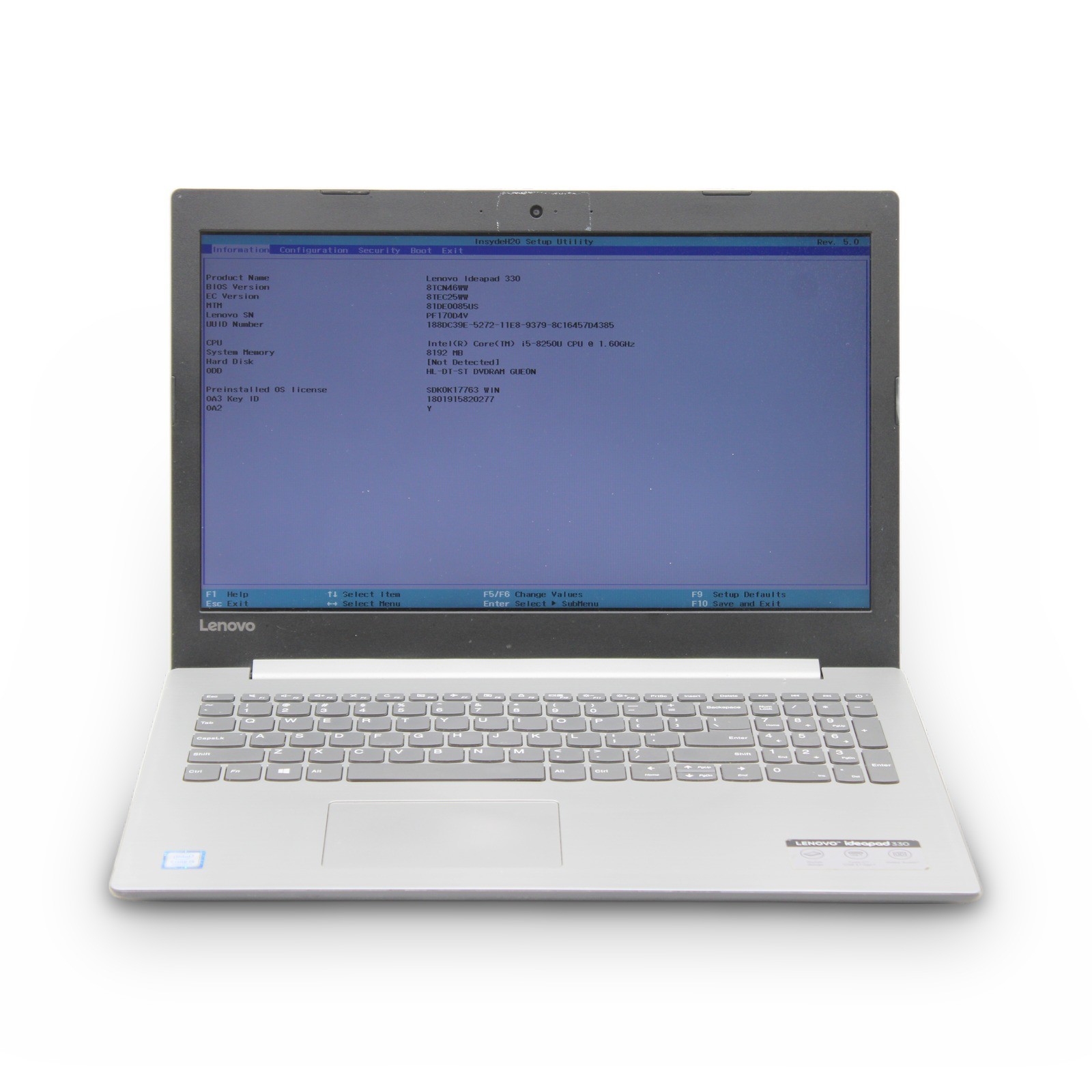 Lenovo IdeaPad 330 15.6in i5-8250U 8GB No OS, Drive, Power Cord