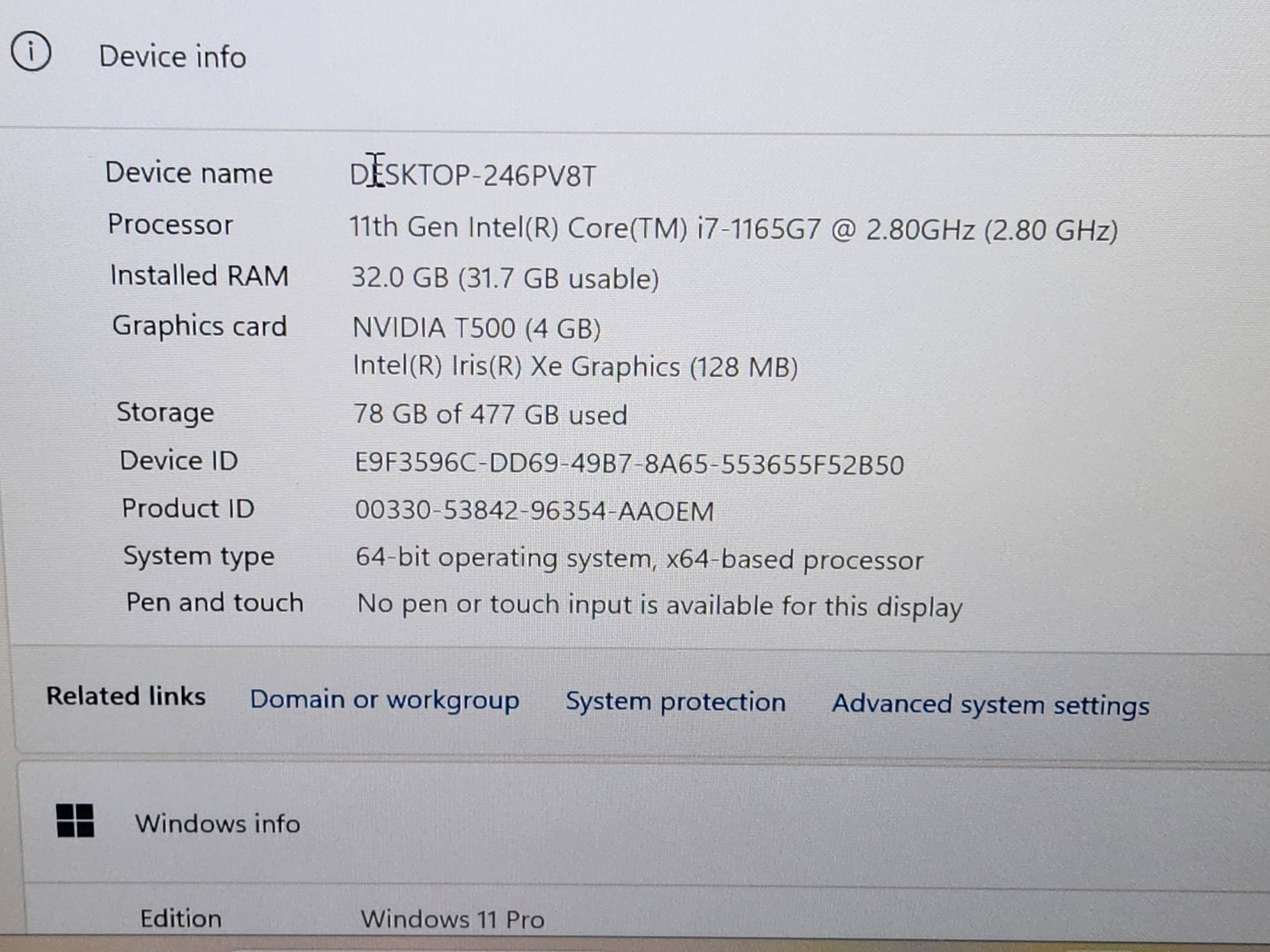 Lenovo ThinkPad P14s Gen 2 14″ FHD i7-1165G7 32GB 512GB SSD Nvi. T500 Win 11 P ~