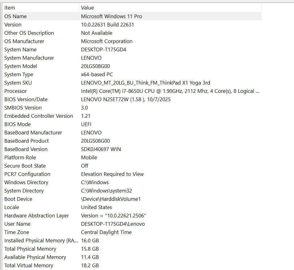 Lenovo ThinkPad X1 Yoga 3rd Gen i7-8650U, 16GB RAM, 512GB NVMe SSD, Charger