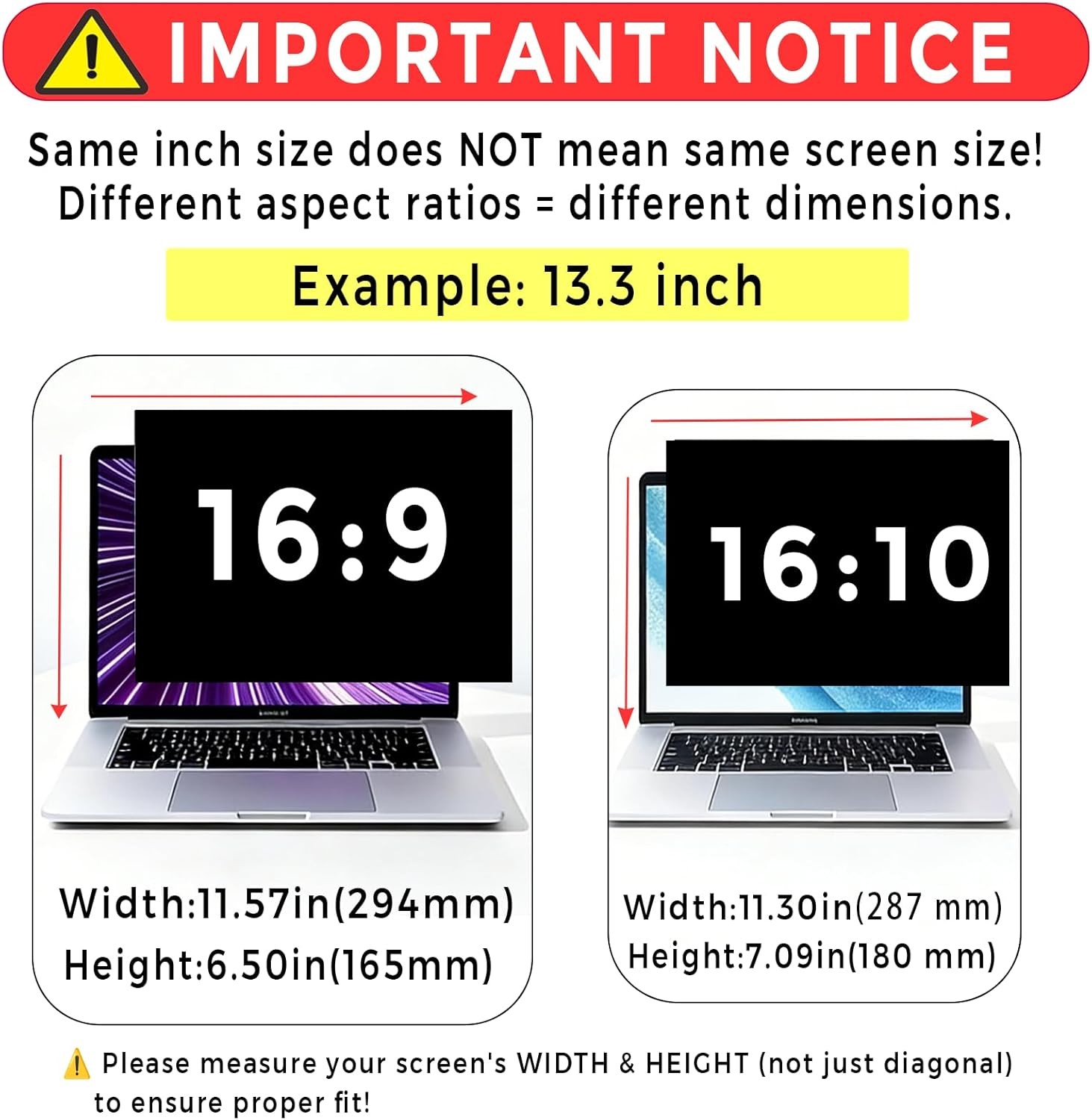 Laptop Privacy Screen 12 Inch 16:10, Anti-Spy Filter with Anti-Glare Protection