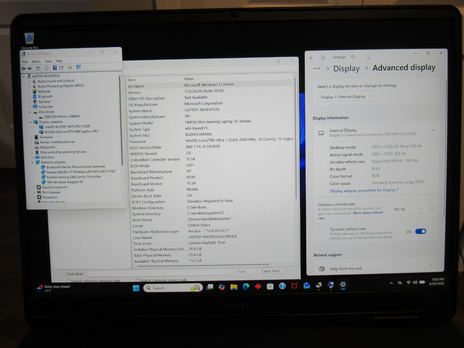 HP OMEN 16 SLIM INTEL CORE ULTRA 7- 255H@1.50GHz 24GB RTX 5060 2TB SSD
