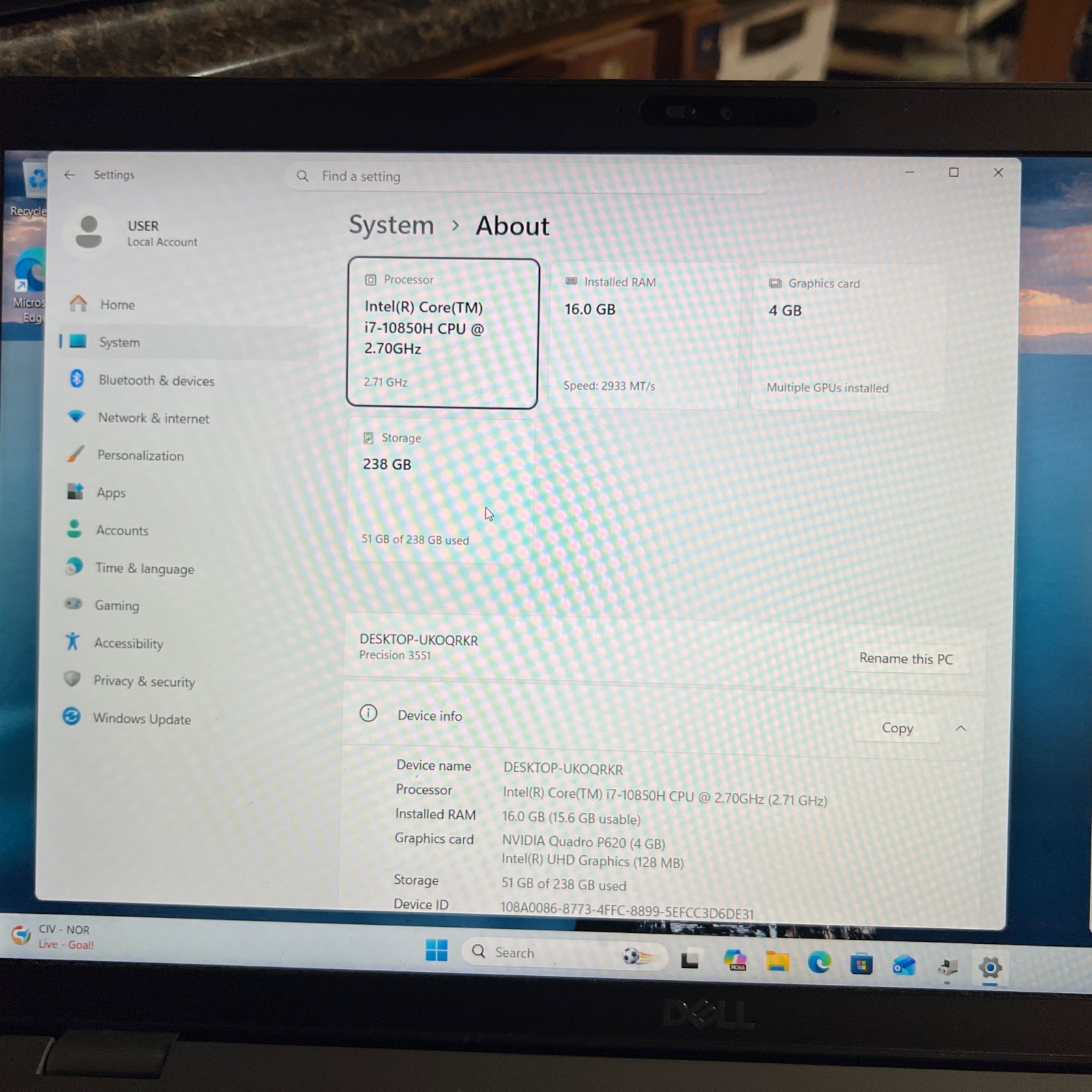 Dell Precision 3551 15″ FHD i7-10850H 256GB 16GB NVIDIA Quadro W11P+GOOD BATTERY
