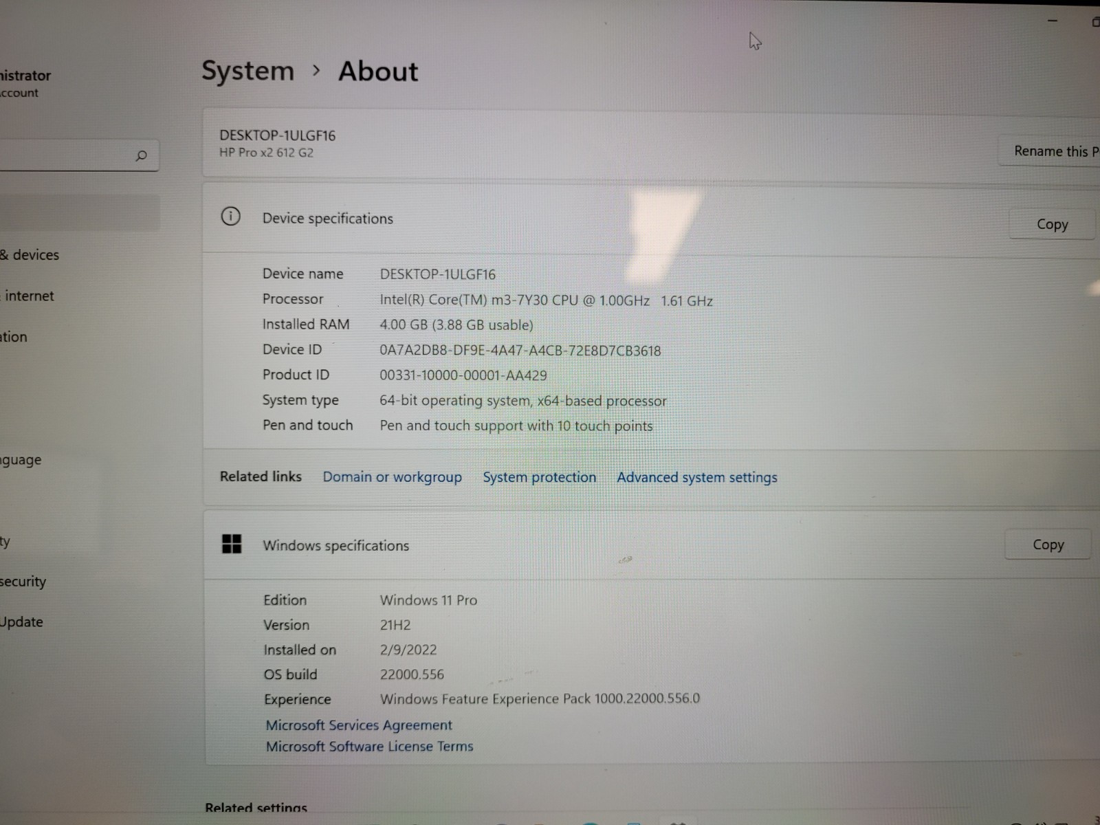 Hp pro x2 612 G2 tablet 12″touch m3-37Y30 1ghz 4gb ram 128gb ssd 5CG71902SZ