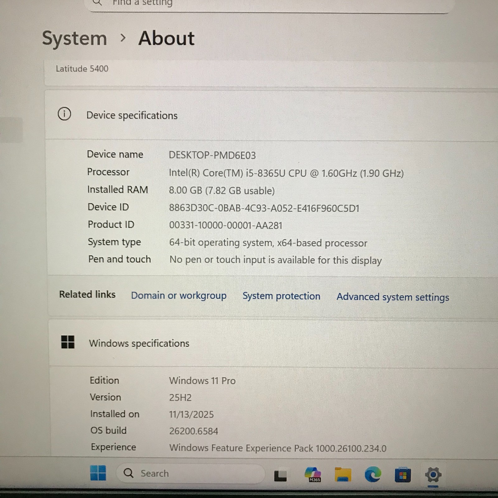 Dell Latitude 5400 14″ Laptop i5-8365U 8GB RAM 256GB SSD (Windows 11 Pro)