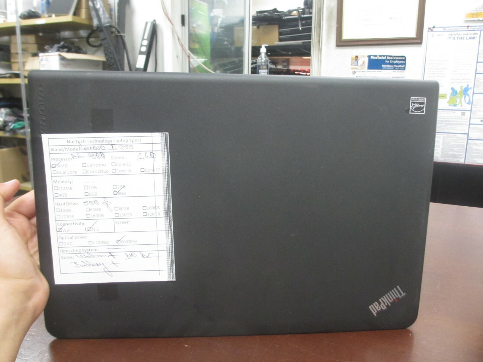 Lenovo ThinkPad E555 AMD 2.20GHZ A6-7000 8GB 500GB DVD-RW WebCam 15.6″ Laptop