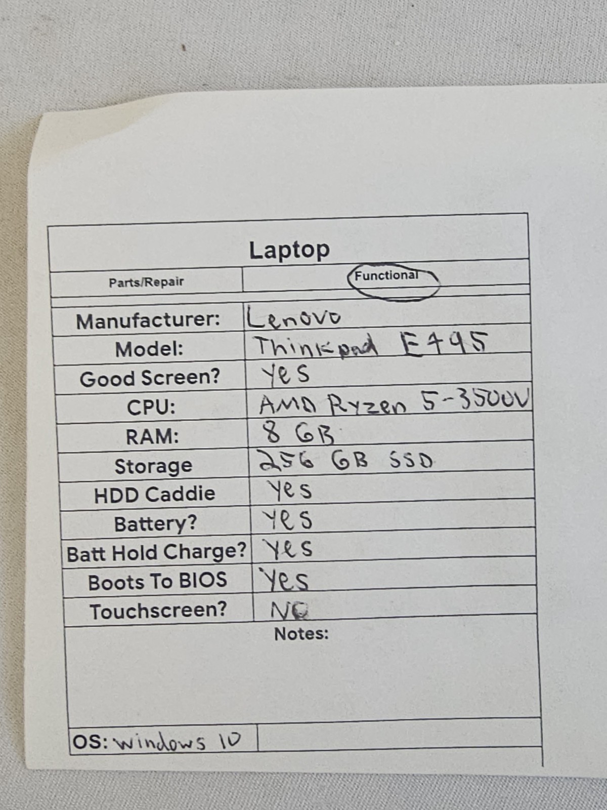 Lenovo ThinkPad E495 Laptop – AMD Ryzen 5-3500u – 8GB RAM – 256GB SSD – Win 10