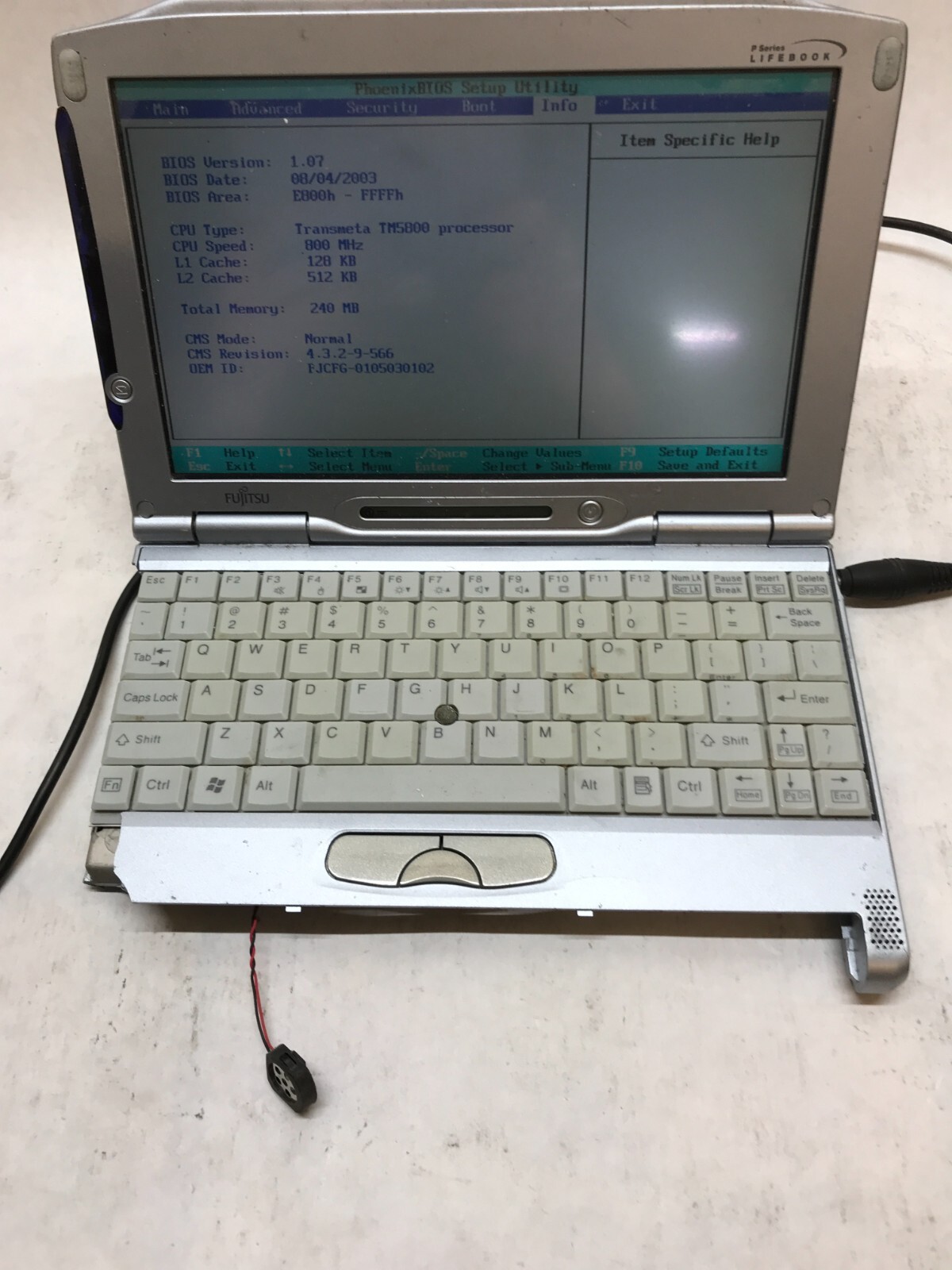 Fujitsu LifeBook P Series CP145814 Transmeta TM5800 800MHz 240MB RAM Parts! – DW