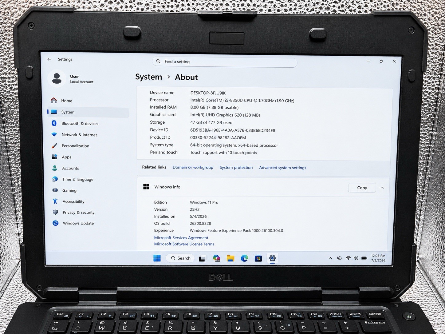 Dell Latitude 5420 Rugged I5-8350U CPU @ 1.70 GHz 8GB RAM 256GB SSD Win11pro