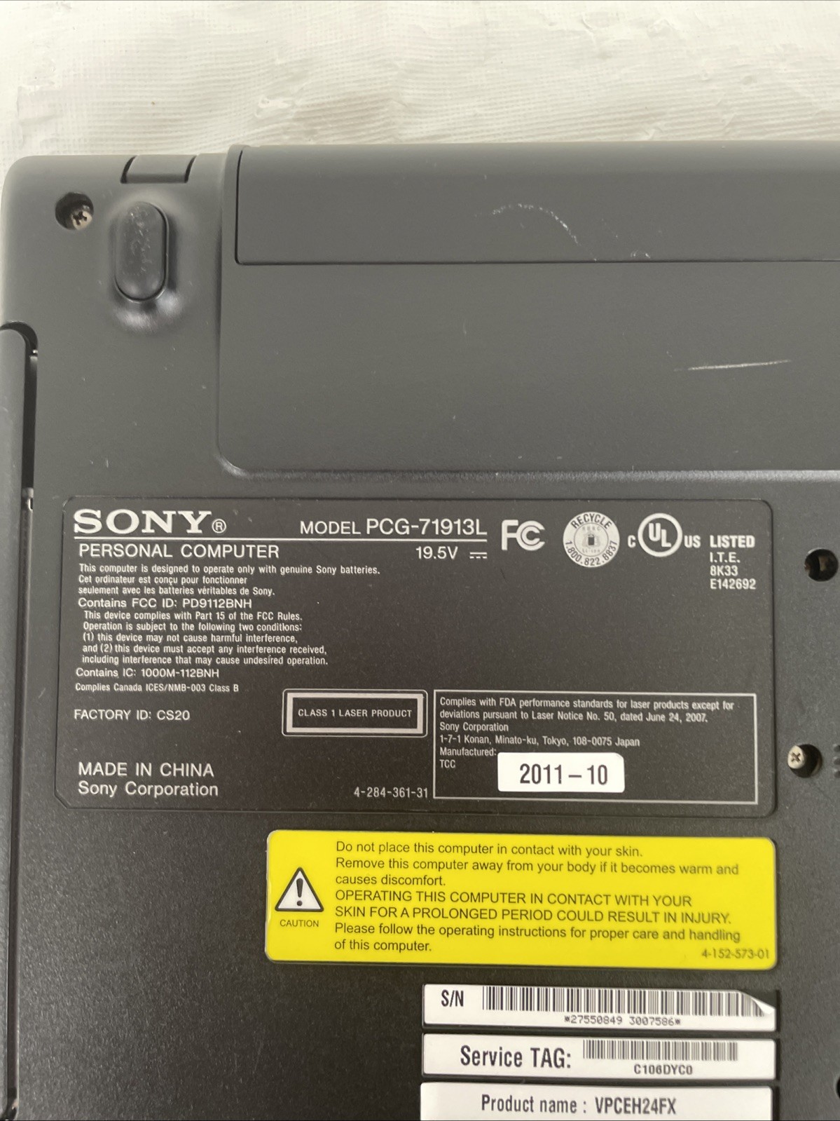 Sony VAIO VPCEH24FX | Intel i3-2310M 2.20GHz | 6GB RAM | No HDD | Bad Battery