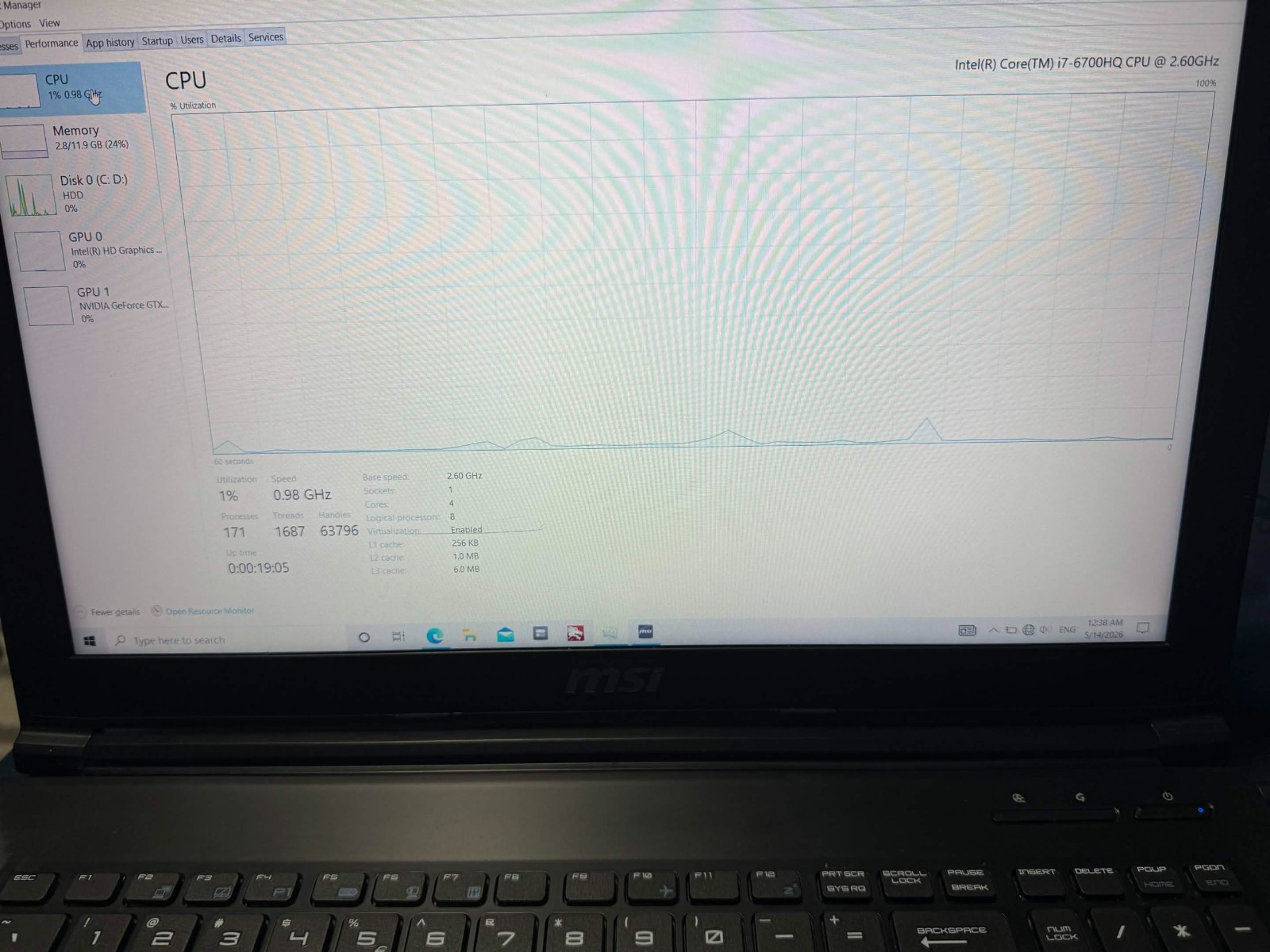 MSI GL62 6QF-627US Laptop FHD, I7-6700HQ, 12GB RAM, GTX-960M, 1TB HDD