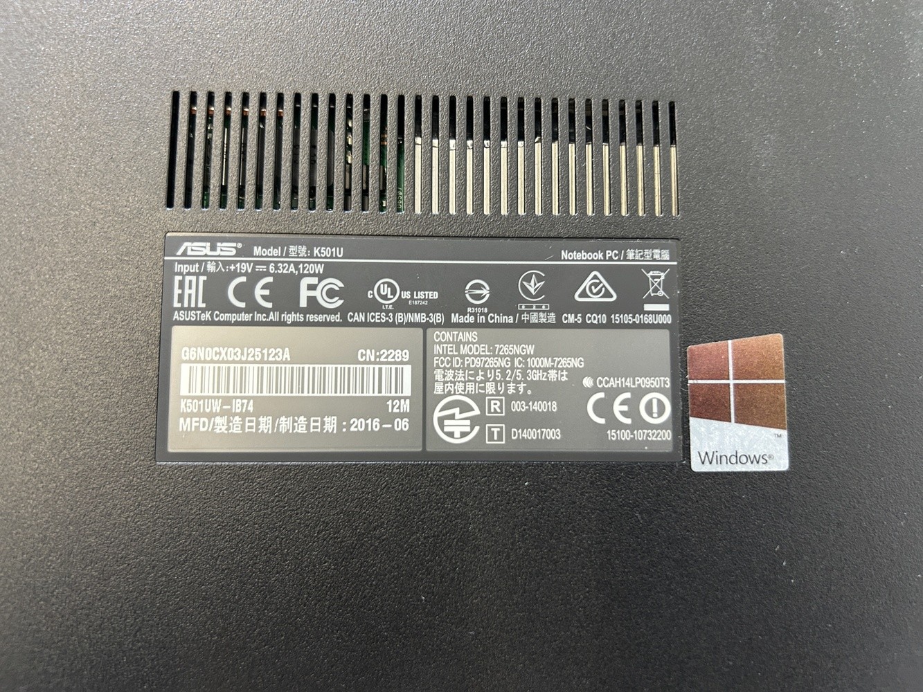 ASUS K501U Intel Core i7-6500U, GTX 960M (PARTS ONLY, Stuck in BIOS)