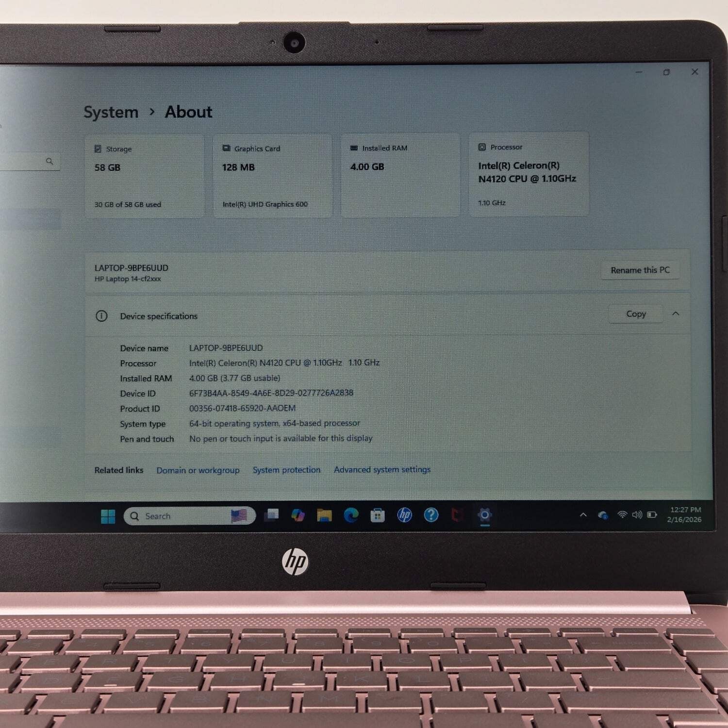 HP Laptop 14-cf2112wm 14″ Celeron N4120 1.1GHz 4GB RAM 64GB SSD
