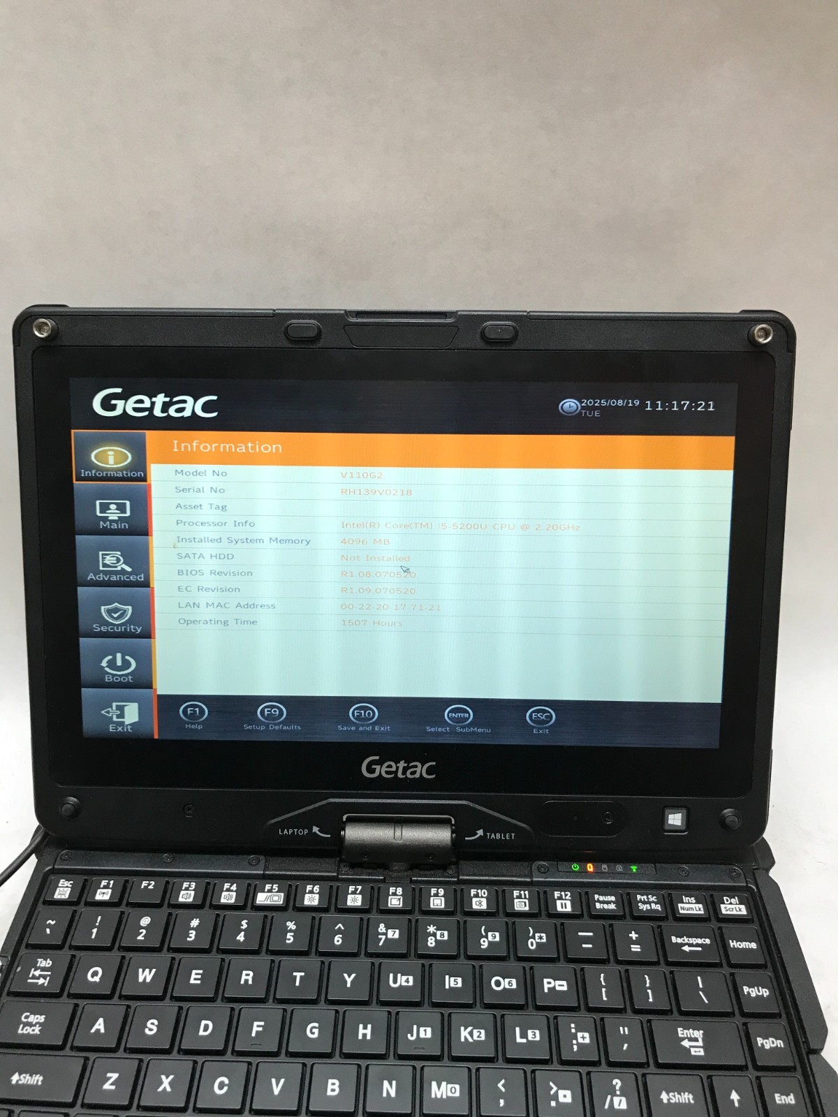 Getac V110 G2 11″ Intel Core i5 4GB RAM NO HDD/OS NO HDD CADDY Boots to BIOS -DW