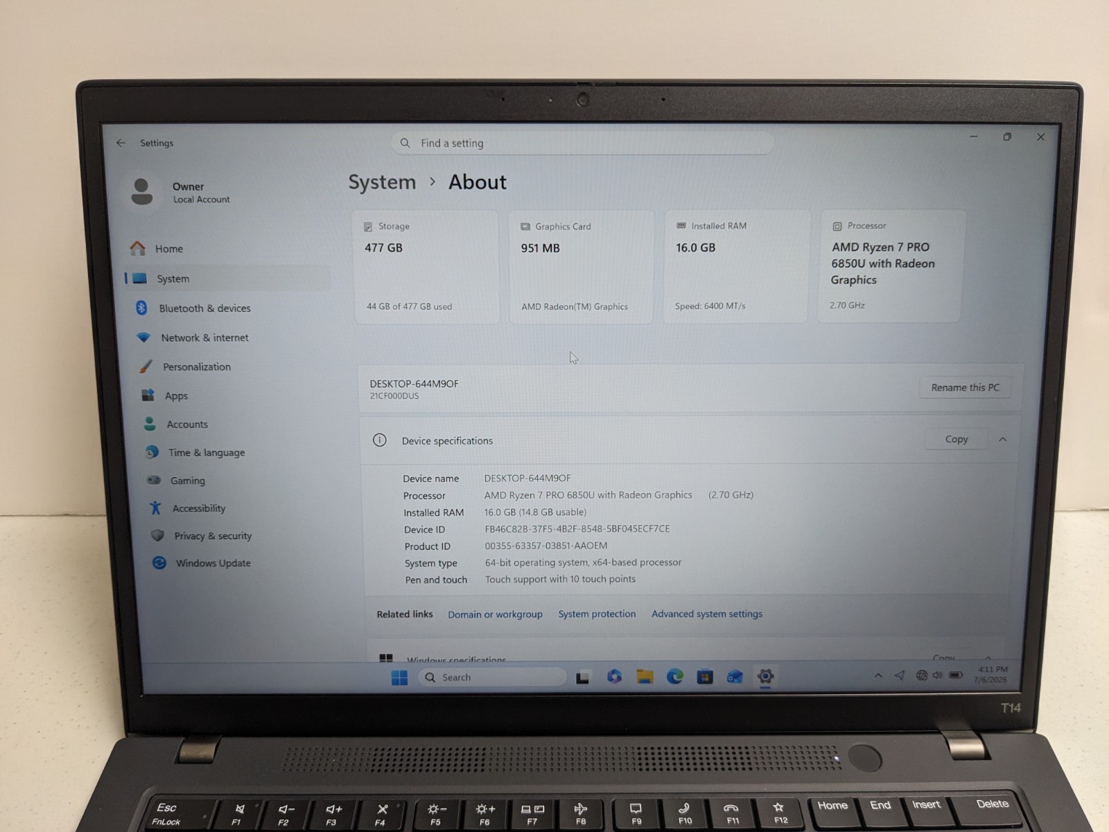Lenovo Thinkpad T14 Gen3 Ryzen 7 6850U, 16gb RAM, 512GB SSD, touch, mfg warranty