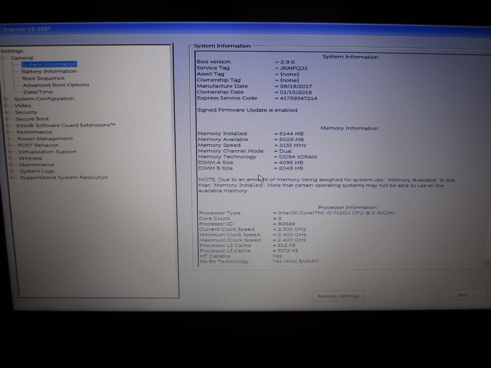Dell Inspiron 15- 3567- 15.6″ Screen / 2.4GHz i3 /500GB SSD / 6GB / Win 10