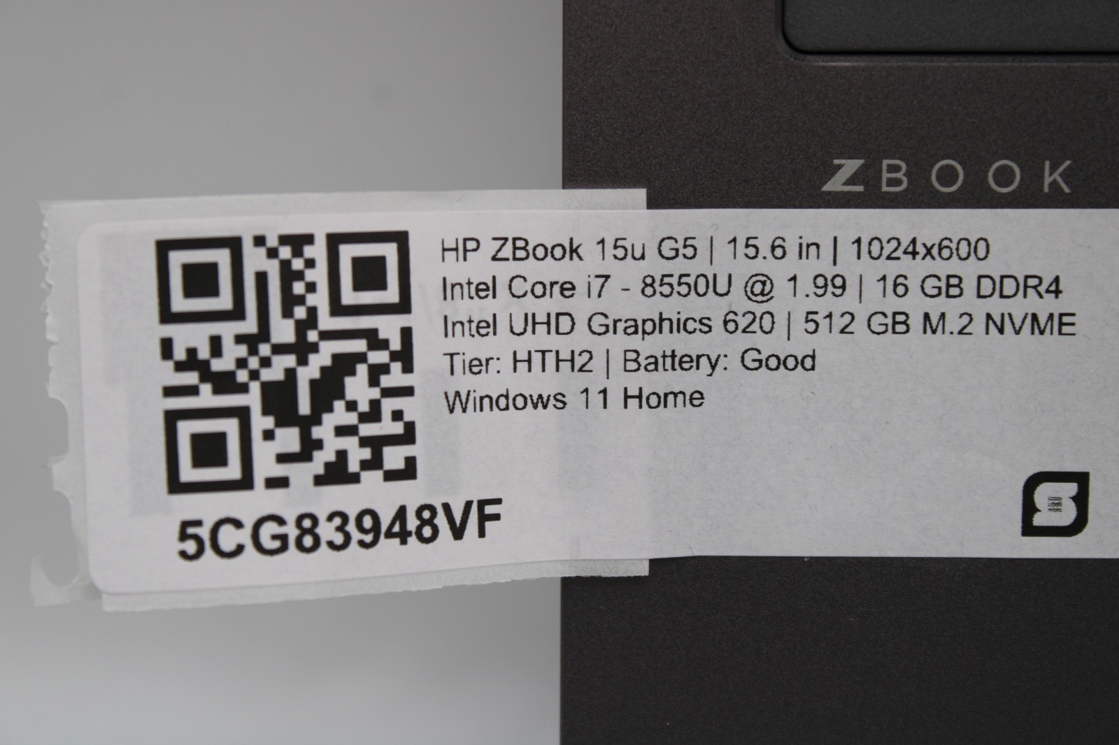 HP ZBook 15u G5 i7-8550U @ 1.8 GHz 16GB RAM 512GB SSD Radeon WX 3100 Win 11 Home