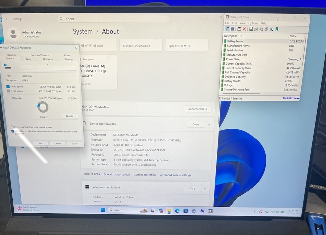 Dell XPS 17 9700 FHD+ i9-10885H 2.40GHz 32GB 512GB SSD