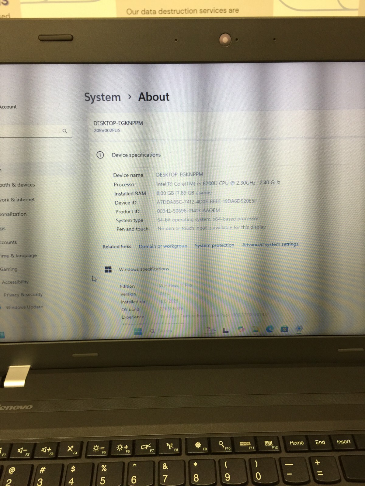 LENOVO THINKPAD E560 Intel Core i5 6th gen 2.30 GHz 8GB RAM 240 GB SSD