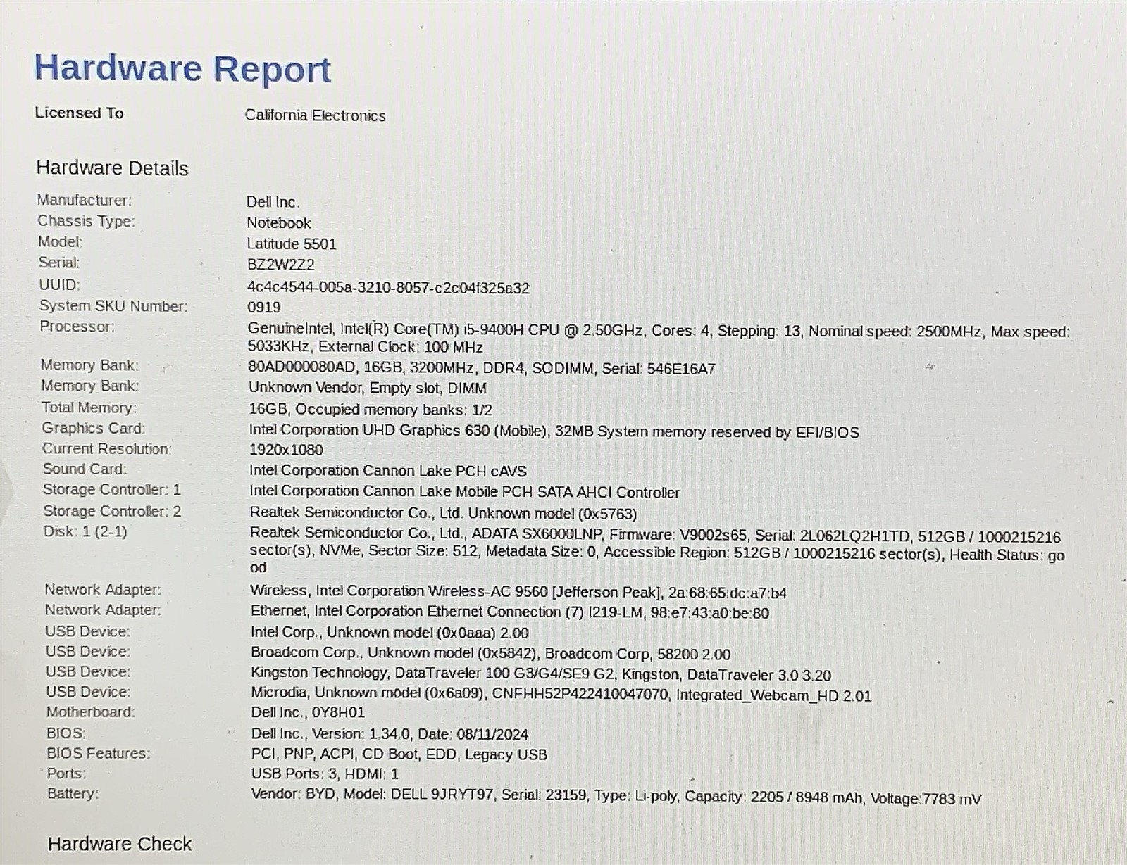 Dell Latitude 5501 Laptop i5 9400H 2.50GHZ 15.6″ FHD 16GB 512GB NVMe Windows 11