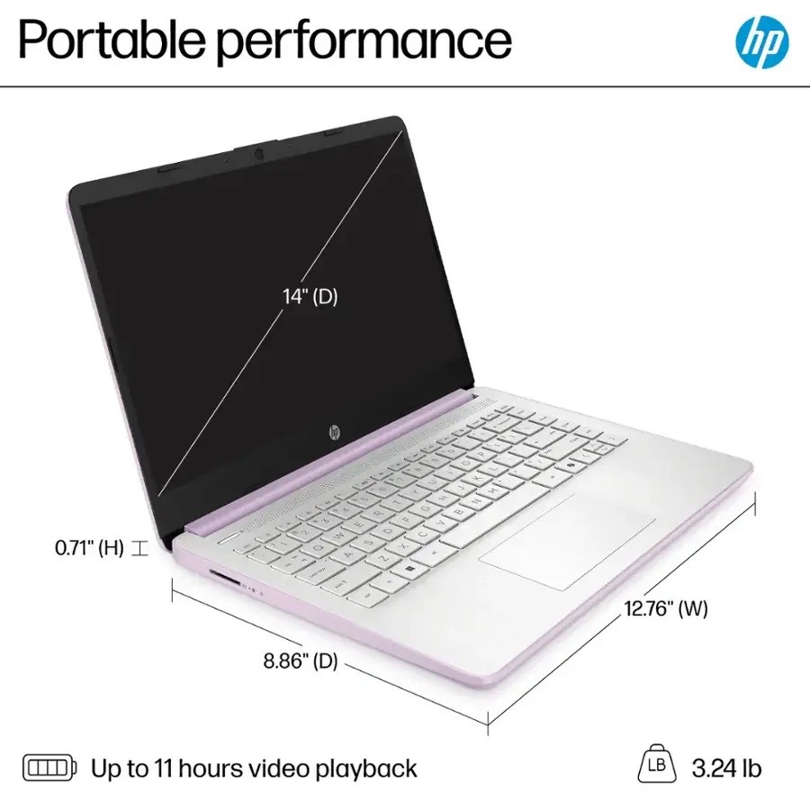 HP 14″ Laptop computer UpTo 3.6GHz Intel N150 Notebook UpTo 16GB RAM 384GB UFS