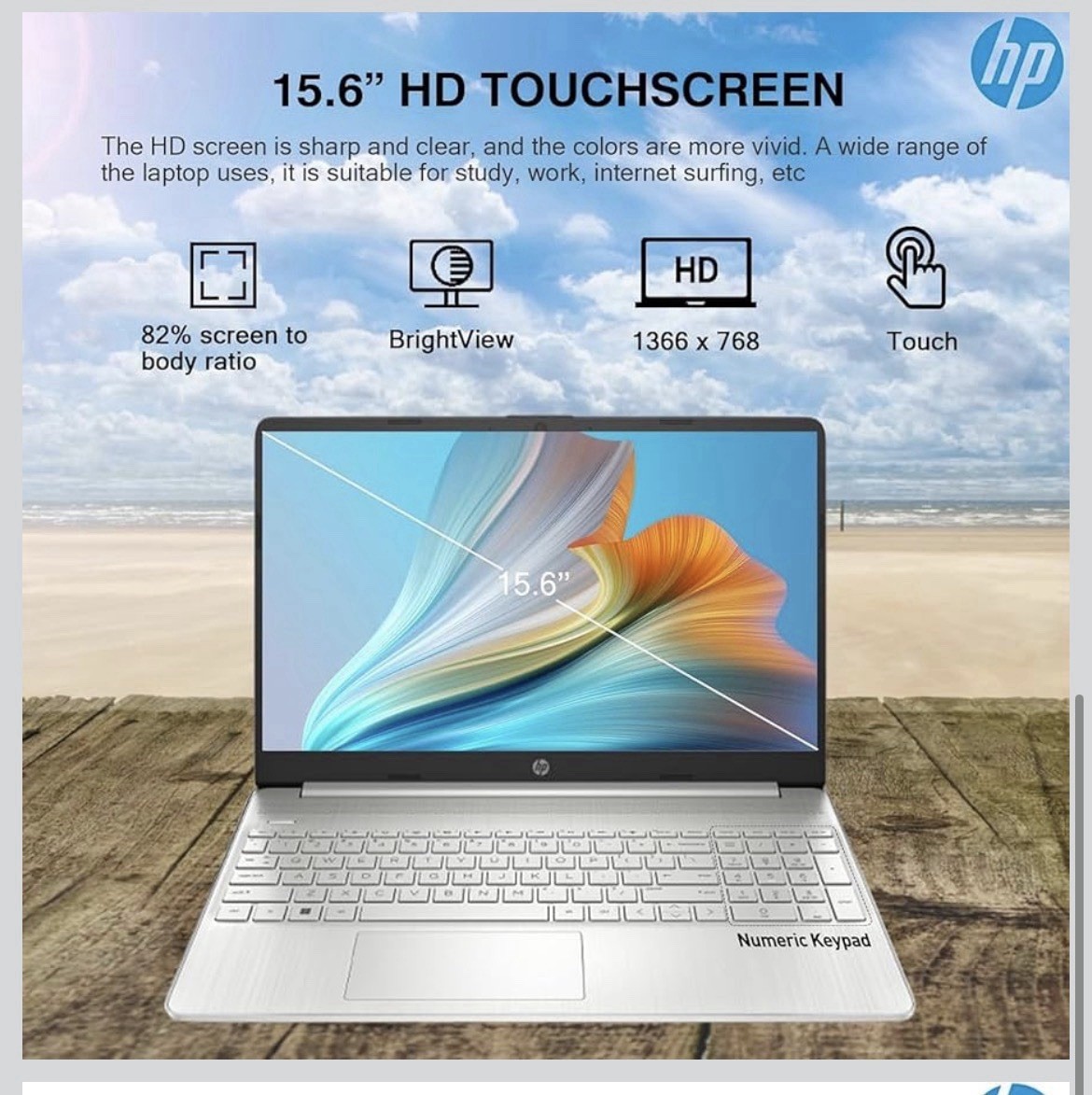 HP Touchscreen Laptop 2025 Flagship 15.6″ HD, Lifetime Office 2024, 32GB RAM,