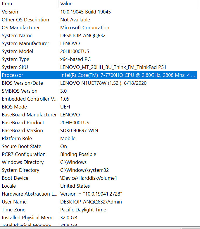Lenovo ThinkPad P51 – Intel Core i7-7700HQ 2.8GHz 32GB DDR4 NVIDIA No OS/SSD/HDD