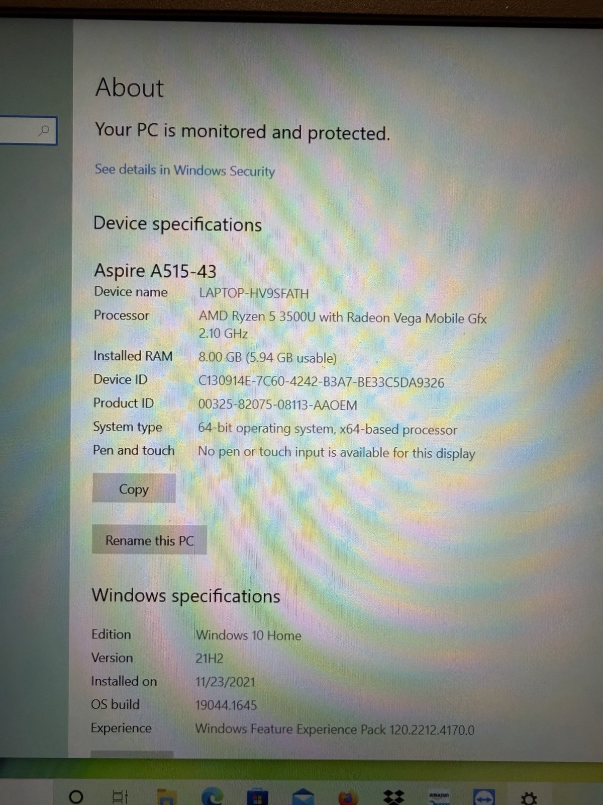 Acer Aspire 5 A515-43 15.6″ Laptop AMD Ryzen 5 3500U 8GB 512GB SSD Win10 Silver