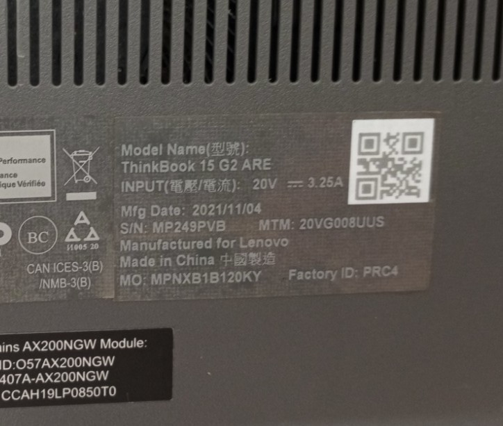 Lenovo ThinkBook 15 G2 ARE AMD Ryzen 5 4600u@1.40 8GB/256GB NVMe Win11P MC755!