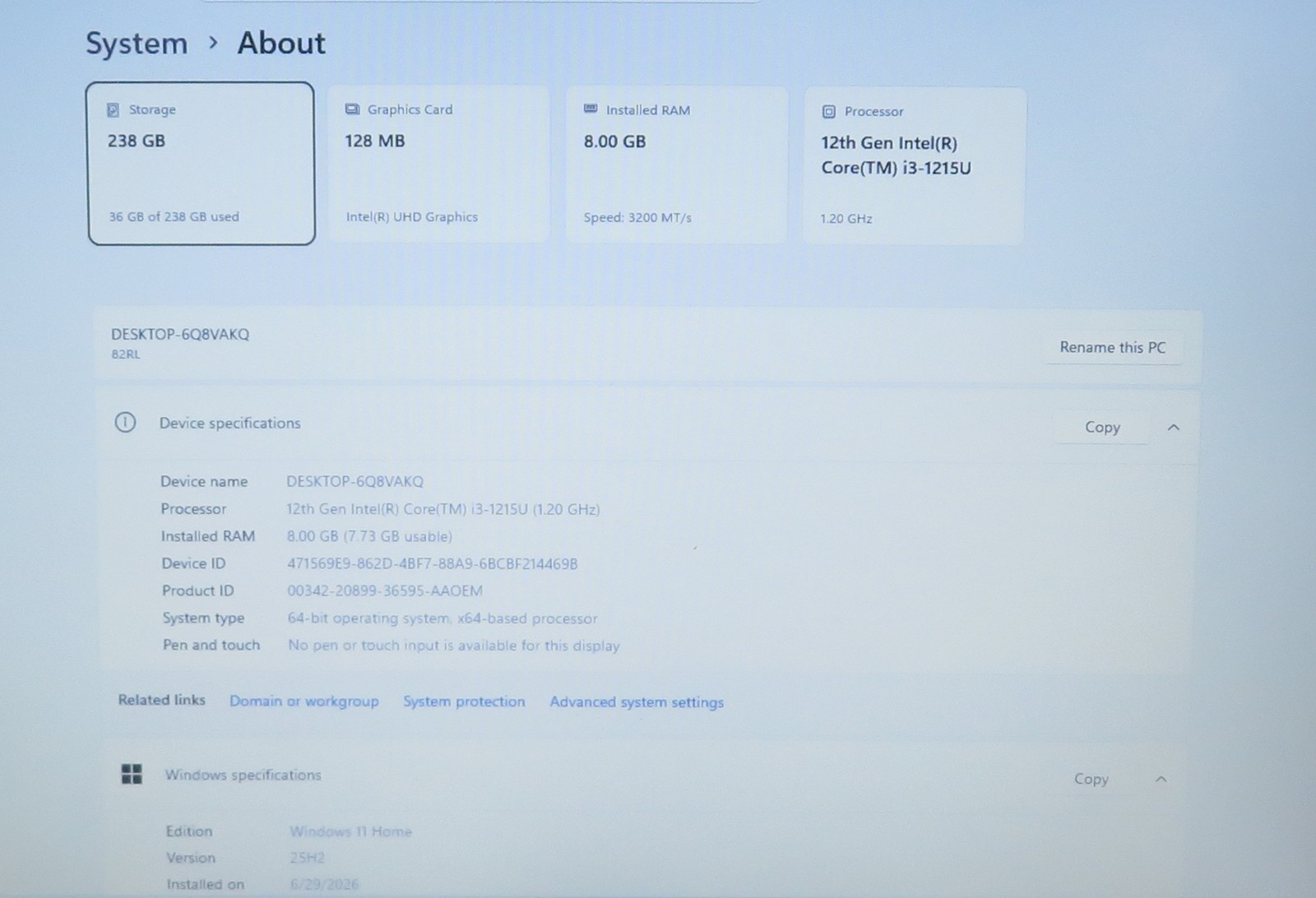Lenovo IdeaPad 3 15.6in FHD 17IAU7 i3 1215U 1.2GHz 8GB RAM 256GB Win11