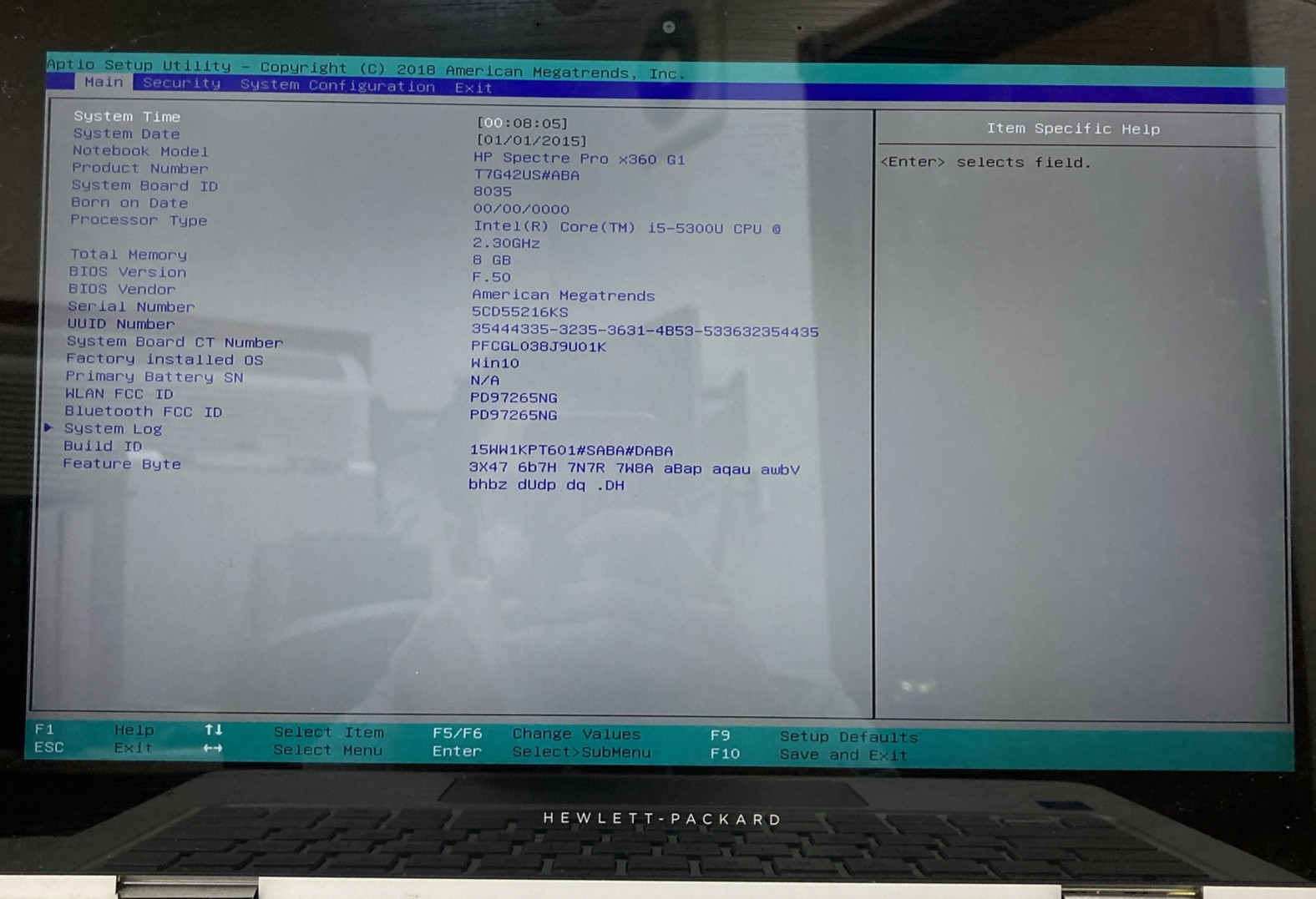 HP Spectre Pro x360 G1 i5-5300 2.30GHz 8GB no HDD Boot to BIOS