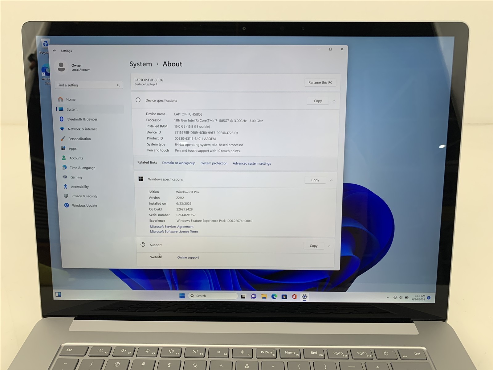 Microsoft Surface Laptop 4 1979 i7-1185G7 3.00GHz 16GB RAM 256GB NVMe Win 11 Pro