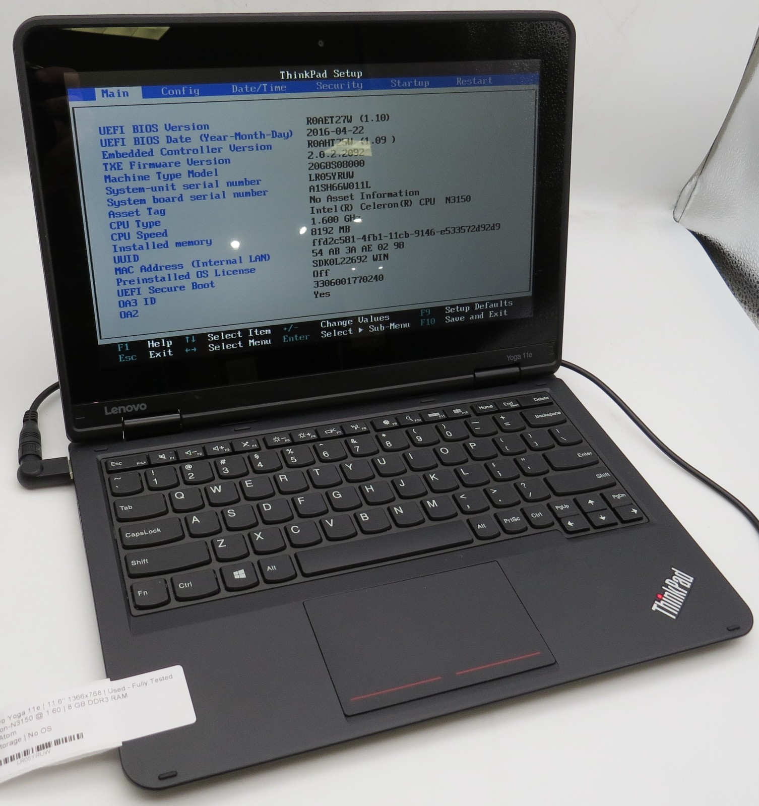 Lenovo Yoga 11e-11.6″-Celeron-N3150@1.6GHz-8GB DDR3 RAM-NO STORAGE-NO OS