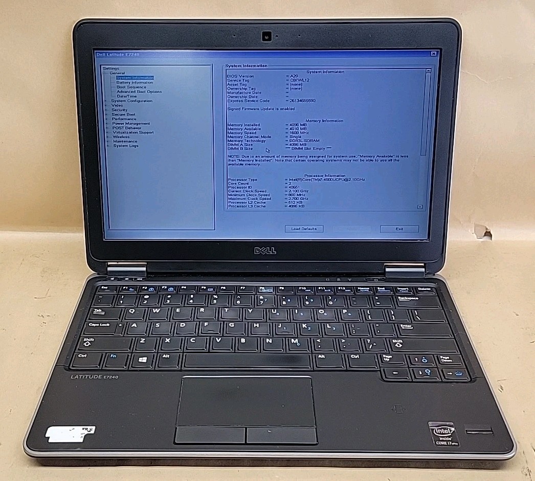 Dell Latitude E7240, Intel Core i7-4600U @ 2.1GHz, 4GB RAM, NO SSD, NO OS
