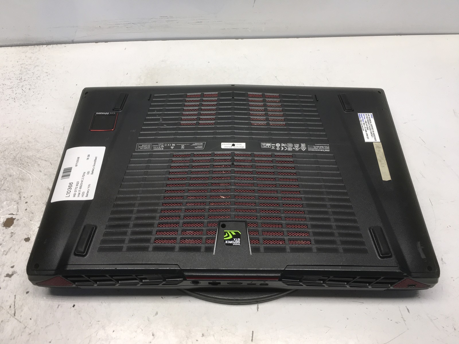 MSI GT72 6QD Intel i7-6820HK 2.7GHz 16 GB No HD/ Batt Nvidia GeForce GTX 970M