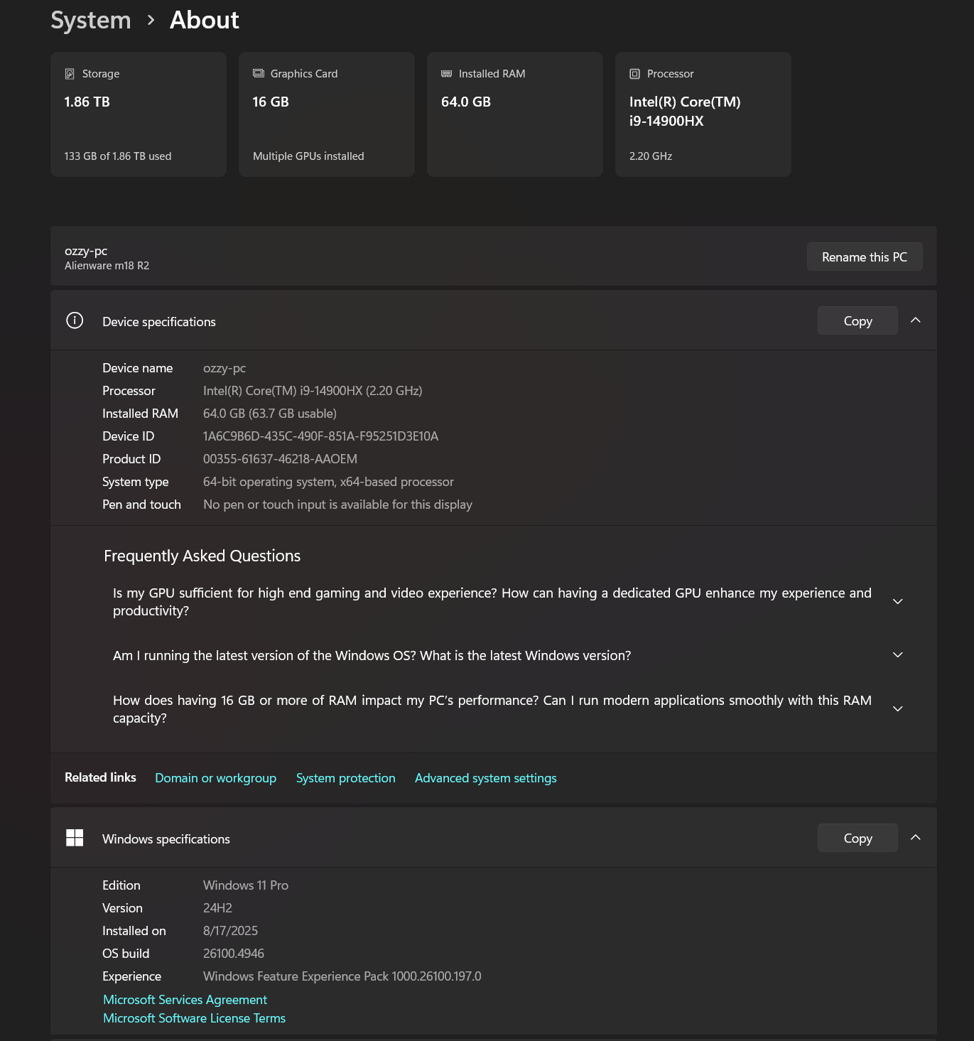 Alienware m18 R2 – i9-14900HX / RTX 4090 / 64GB / 2TB / QHD+ 165Hz – Great look