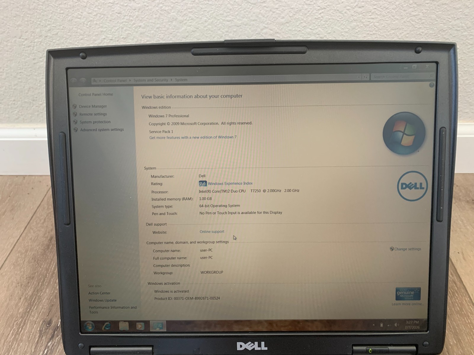 Dell Latitude D530 15″ Intel Core 2 Duo T7250 2.00GHz 1GB RAM 160GB HDD Win7 Pro